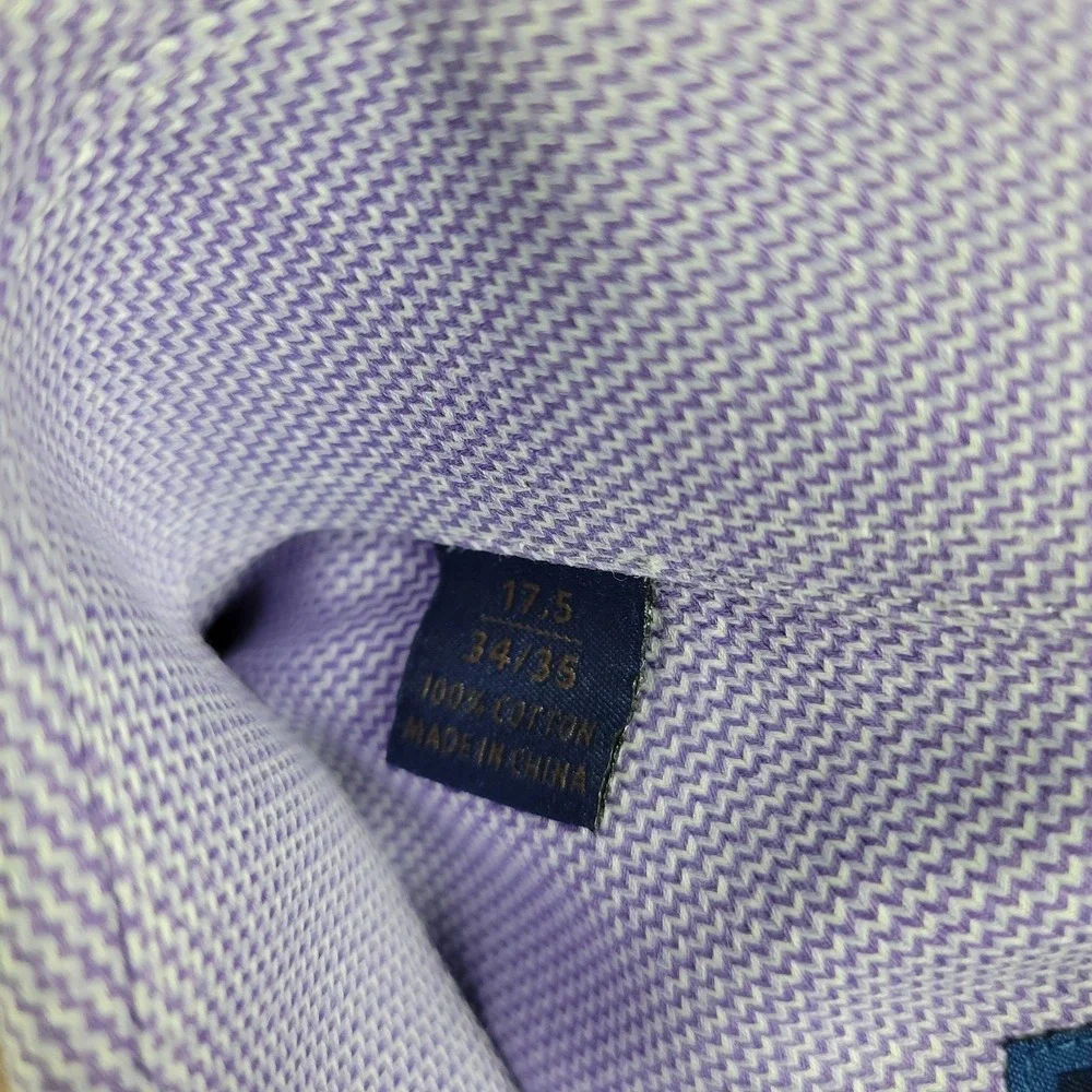 David Donahue Trim Mens 17.5-34/35 Purple Button Up Long Sleeve - Picture 5 of 6